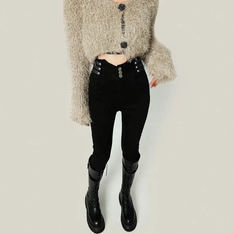 High Waisted Plush Lined Jeans for Women Tight Stretch Denim Pencil Pants Autumn Winter 2025 New Slimming Style - Image 5