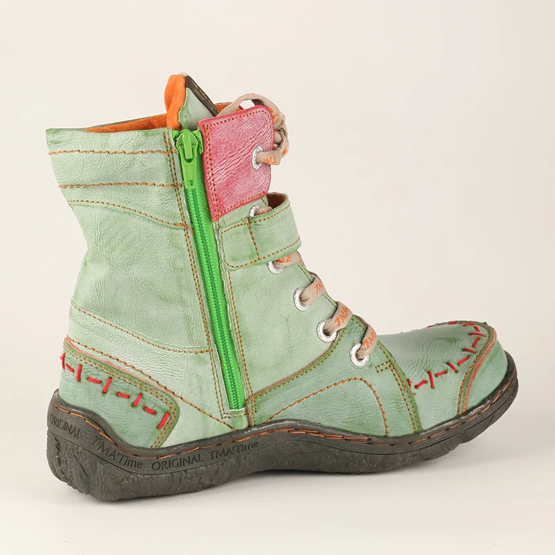 TMA EYES Women's Winter Leather Boots Simple Short Plush With Slip-On Closure Breathable And Anti-Slip Features - Image 2