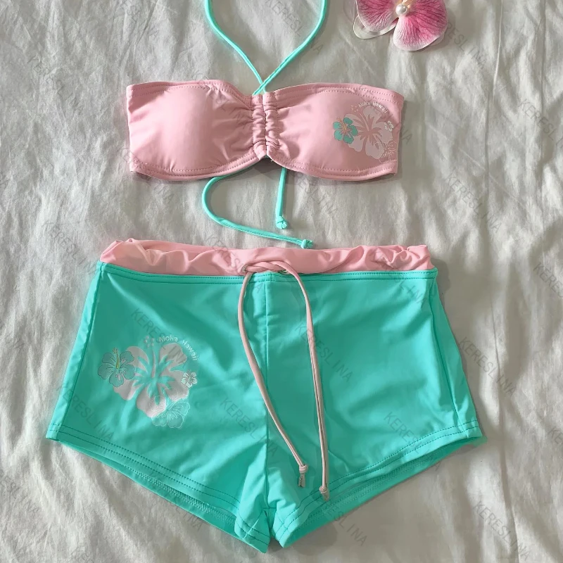 Y2k Retro millennium Girly style subculture hanging neck suspender Sexy Cutie summer beach kawaii classic comfortable bikini set - Image 5
