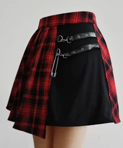 Gothic Sweet Women Pleated Skirt Fashion Plaid Mini High Waist Chic Skirt Kawaii Summer Casual Ladies Plaid Pleated Skirt - Image 5