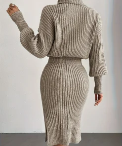 Alternative view of Autumn/winter new fashionable casual simple turtleneck knitted pullover dress without a belt
