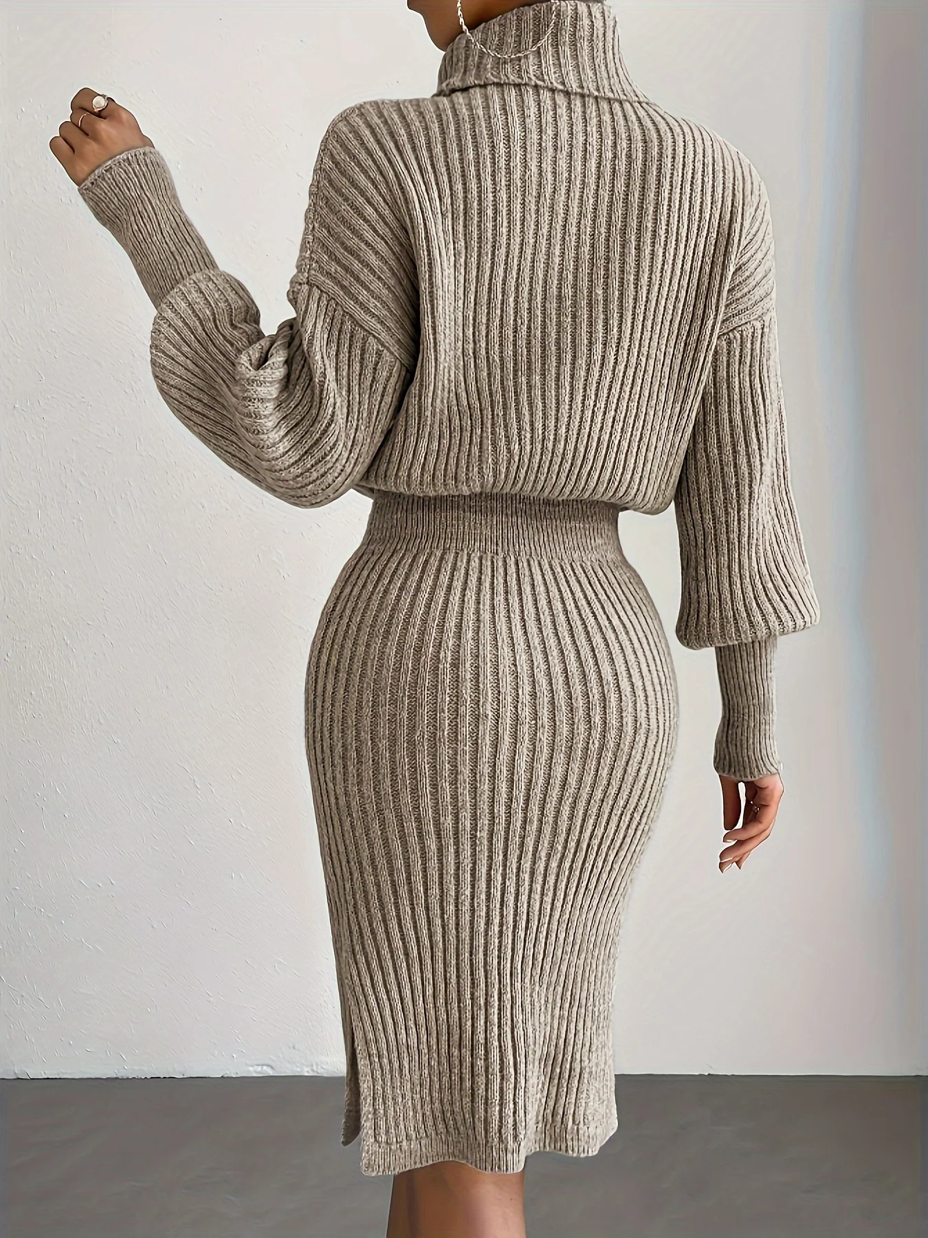 Autumn/winter new fashionable casual simple turtleneck knitted pullover dress without a belt - Image 2
