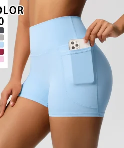 Solid Color Yoga Pants With Pockets Quick Drying High Waisted Gym Push Up Yoga Shorts for Woman Breathable Workout Fitness Short