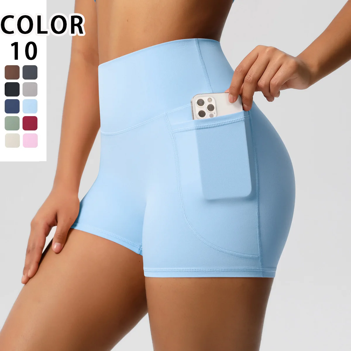 Solid Color Yoga Pants With Pockets Quick Drying High Waisted Gym Push Up Yoga Shorts for Woman Breathable Workout Fitness Short
