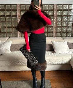 Tossy Elegant Female Fur Feather Maxi Skirt Outfits Luxury Loose Patchwork Fashion Cover up Top And Long Skirt Women's Sets New
