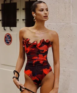 Sexy Swimsuit Women Bikini Set Lily Contrast Print Fabric Patchwork Skirt Push Up Swimsuit Biquini Bodysuit Bathing Suits - Image 3