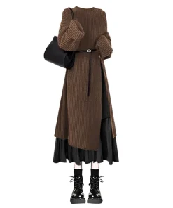 Autumn and Winter Maillard Outfit High-end Western-style Knitted Long Sweater Fashionable High Waisted Skirt Two-piece Set - Image 6