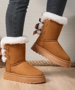 Winter Women Mid-calf Boots Thick Plush Thick Sole Non-slip Fashion Snow Boots Women Solid Color Classic Retro Shoes for Women - Image 4