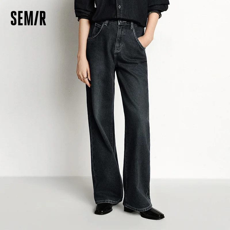 Semir Jeans Women Wide Leg Fleece Lined Comfortable High Waist Winter 2025 New Floor-Length Pants with Leg-Elongating Effect