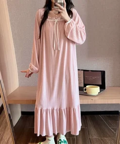 Women's Cute Nightgowns Autumn Long Sleeve Loose Sleep Dress Casual Loungewear For Women Long Dress - Image 4