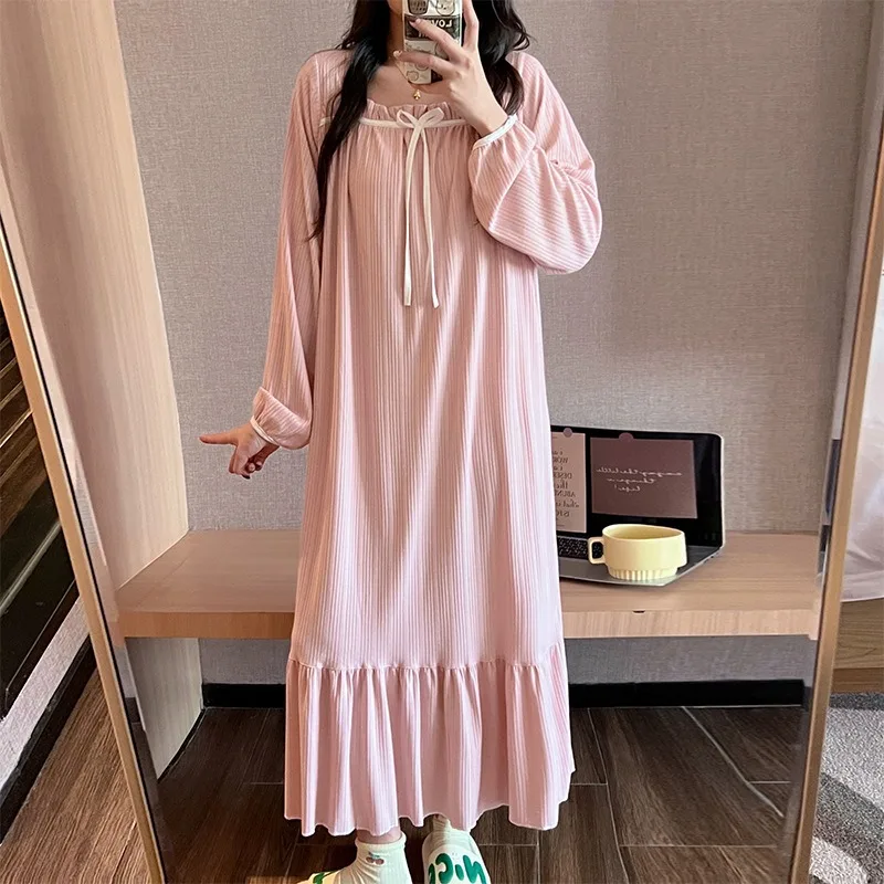 Women's Cute Nightgowns Autumn Long Sleeve Loose Sleep Dress Casual Loungewear For Women Long Dress - Image 4