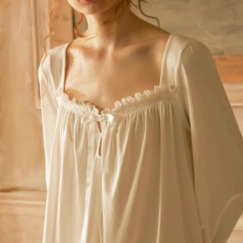 Vintage Cotton Women's Long Nightgowns Long Sleeve Elegant Autumn Winter Female Princess Sexy Loose Nightshirts - Image 6
