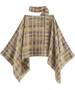 Chic Fashion Plaid Midi Skirts Two Piece Sets For Women 2025 New Scarf Collar Cape Tops Women's Suits Elegant Woman Outfits ﻿ - Image 3