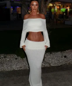 Weird Puss See Through 2 Piece Set Women Chic Hairball Lapel Slash Neck Crop Top+Maxi Skirts Matching Trend Streetwear Suits - Image 4