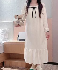 Women's Cute Nightgowns Autumn Long Sleeve Loose Sleep Dress Casual Loungewear For Women Long Dress - Image 5