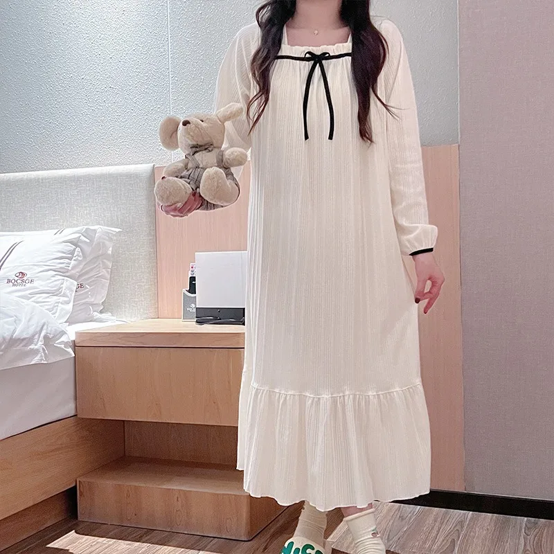 Women's Cute Nightgowns Autumn Long Sleeve Loose Sleep Dress Casual Loungewear For Women Long Dress - Image 5
