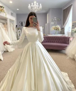 SoDigne Conservative Wedding dress Satin Wedding Dresses Full Sleeve Muslim Bridal Gown Modest Long Wedding Gown Customized - Image 3