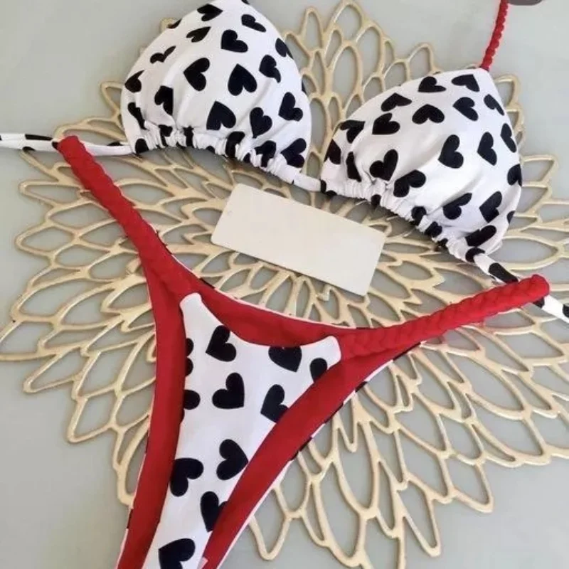 2024 Women's Bikini Swimsuit Women's Split Solid Color Lace-up Sexy Swimsuit 2-piece Set - Image 4
