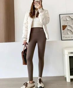 Women Winter Alpaca Velvet Warm Leggings High Waist Slimming Long Pants Warm Cotton Trousers Trendy Base Layer Pants - Image 3