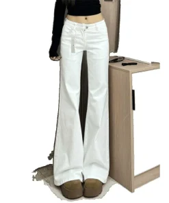 White Micro Flared Women's Jeans 2025 Fall Winter High Waist Slimming Long Trousers - Image 5