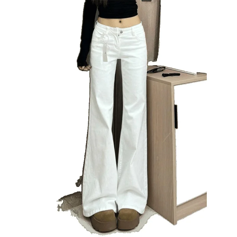 White Micro Flared Women's Jeans 2025 Fall Winter High Waist Slimming Long Trousers - Image 5