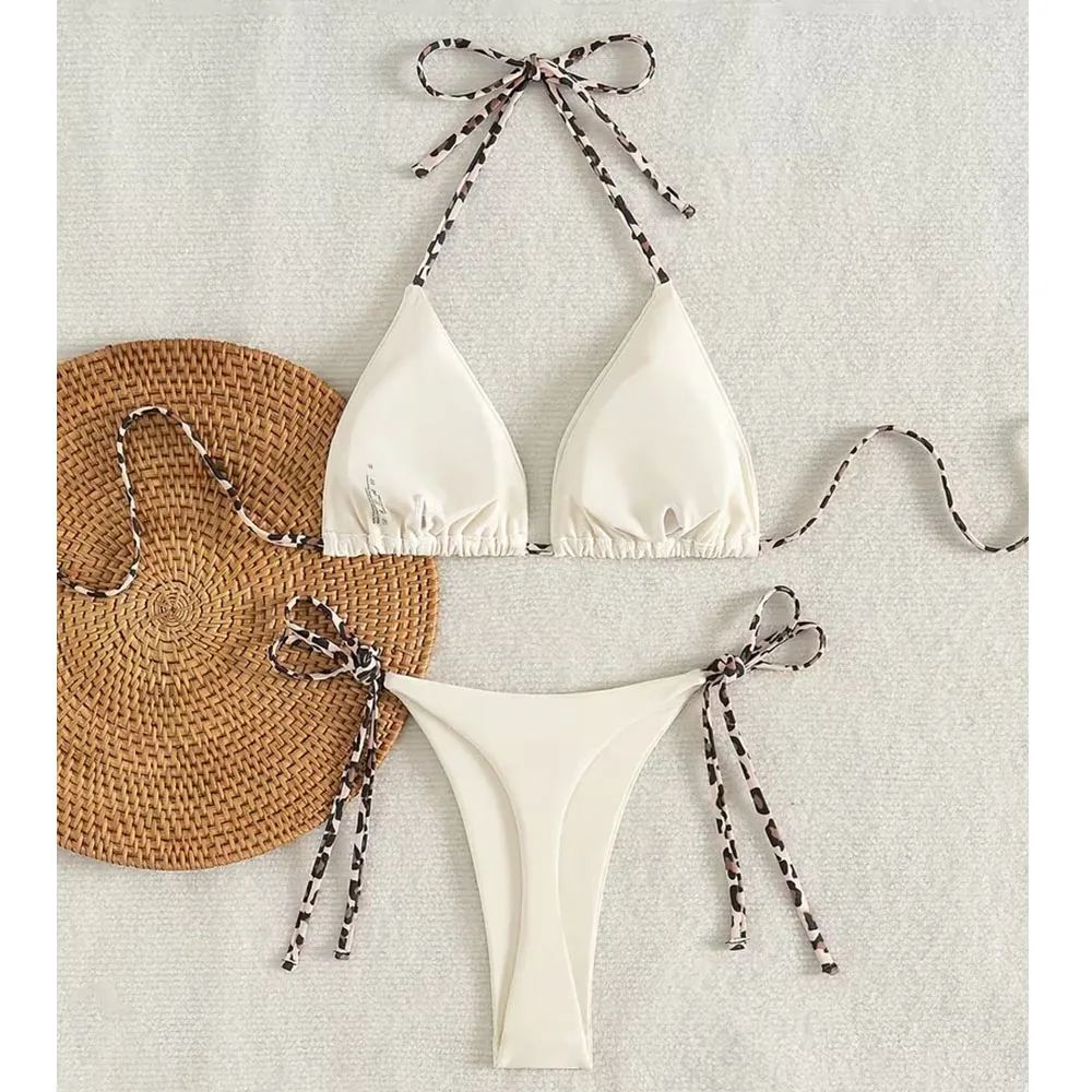 Women's fashionable bikini swimsuit, leopard print, tie-up design, beach vacation set - Image 2