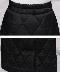 Black Thicken One Piece Of Down Cotton Maxi Skirt 2023 Winter Double Breasted Warm Saias Longas For Women - Image 5