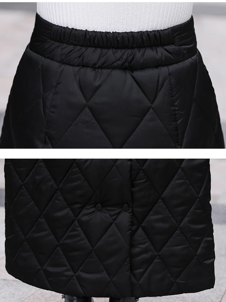 Black Thicken One Piece Of Down Cotton Maxi Skirt 2023 Winter Double Breasted Warm Saias Longas For Women - Image 5