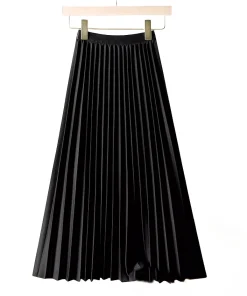 Ladies Fashion Casual Long Skirt Elegant Vintage Pleated Skirts Women Temperament Party Wear Faldas Woman Clothing Streetwear - Image 3