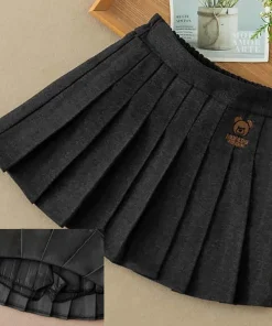 Preppy Pleated Skirts For Girls Children's Clothing Bear Children's Day Casual A Line Dress - Image 4