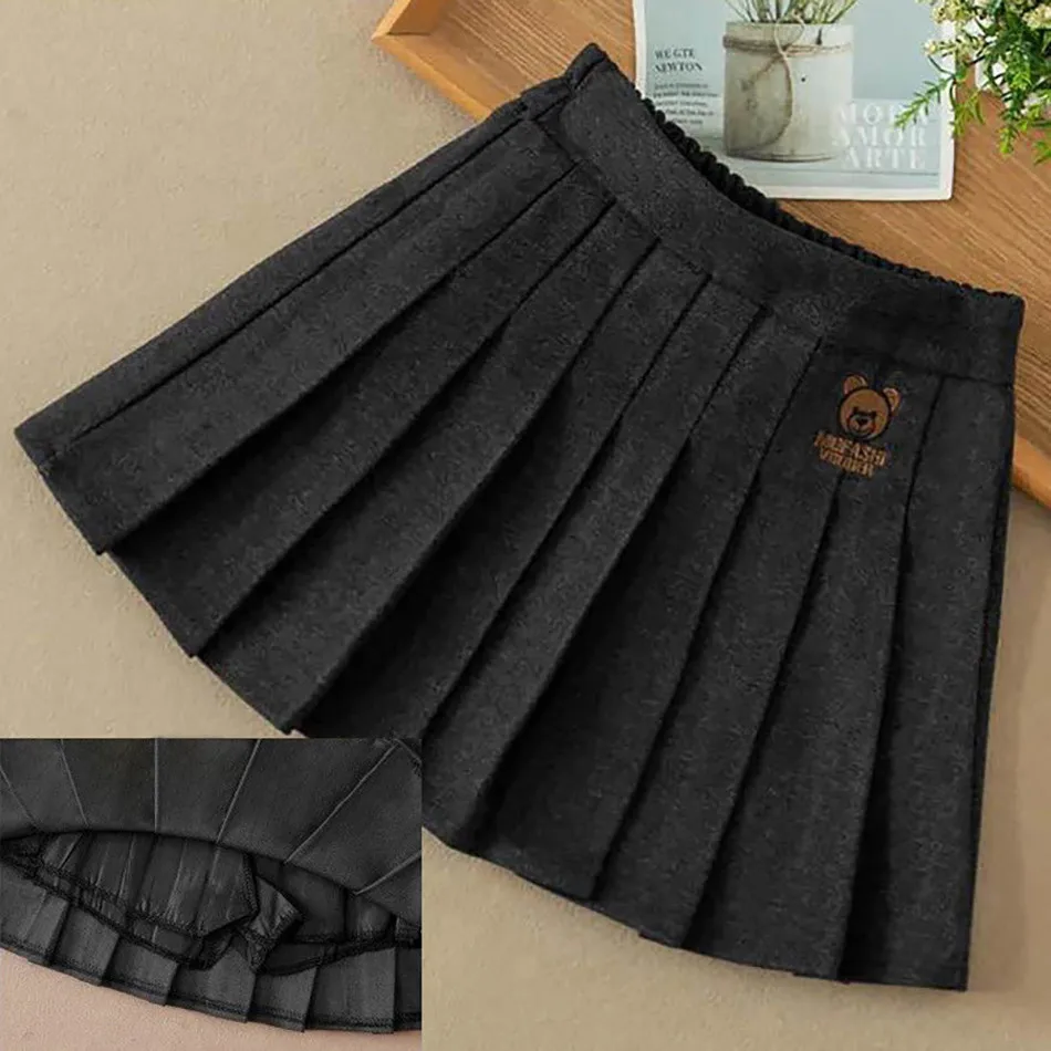 Preppy Pleated Skirts For Girls Children's Clothing Bear Children's Day Casual A Line Dress - Image 4