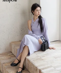 MISHOW Knit Dress Set Women Slim New Chinese Knit Long Dress 2024 Fall New Gentle Elegant Knit Long Sleeve Cardigan MXD48T0436 - Image 3