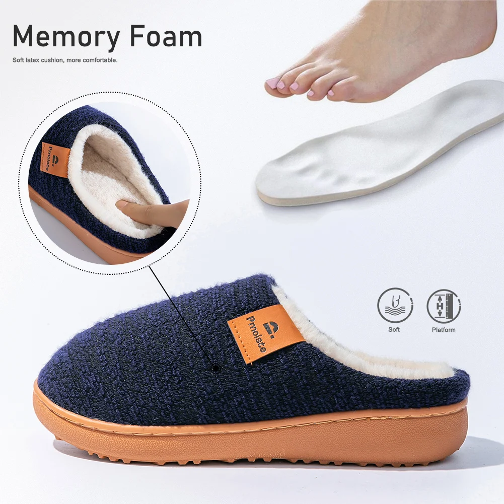 Pmoiste Soft Knited House Slippers Women Comfortable Warm TPR Wedge Memory Foam Designer Luxury Living Room Shoes Winter Indoor - Image 3