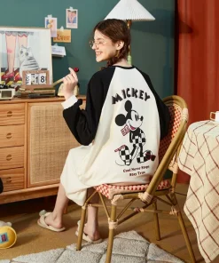 Disney Mickey Mouse Womens Nightgown Long Sleeve Winter Sleepwear Home Loungewear Pajama Dress Black White - Image 4