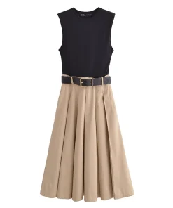Alternative view of MUJER 2025 Woman Dresses Belt Pleated Midi Dress Women Sleeveless Summer Dress Woman Knitted Party Dresses for Women Sundress