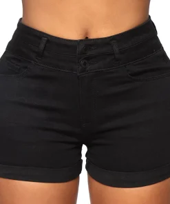 Liooil Cotton Stretchy High Waist Jean Shorts Woman Summer 2023 Casual Sweat With Pocket Zipper White Black Cuffed Denim Shorts - Image 4