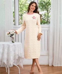 Women's Nightdress Winter Warm Nightgown Thicken Flannel Long Sleeved T-shirt Tops Soft Coral Fleece Pyjama Dress Home Clothing - Image 4