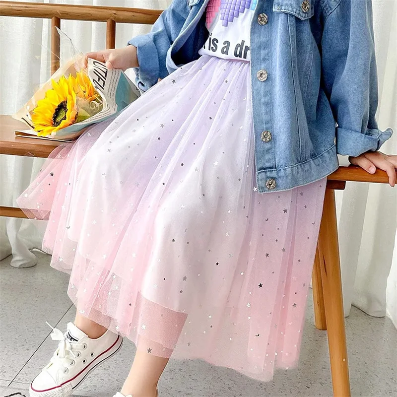 Girls Tutu Skirts Stars Print Princess Petty Girls Dancing Party Skirt Children Gradient Costume Clothes
