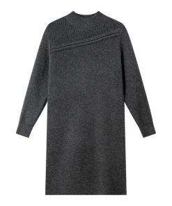 VIMLY Gray Dresses Woman Elegant 2025 Autumn Knitted Mock Neck Paneled Midi Lady Dress Straight Wool Blend Female Dresses 75187 - Image 6