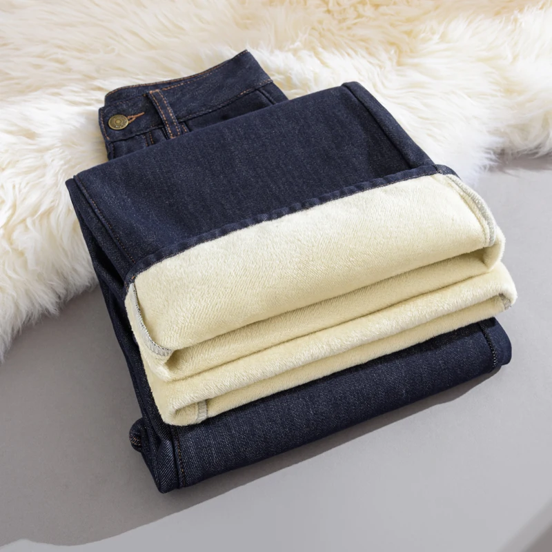 Winter Fleece Lined Jeans for Woman Y2k Pants 2025 Wide Leg Blue Loose Straight Trousers Pear Shape Body Comfort Fashion Trend - Image 3
