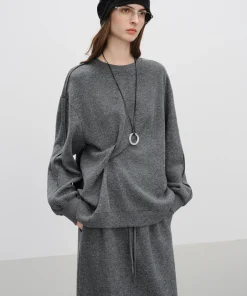 FSLE【Premium Series】Round Neck Twisted Sweatshirt Suit Women's Winter 2025 New Style Simple Long Skirts Sets Ins Casual - Image 3