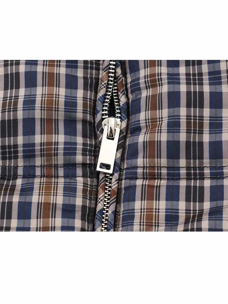 HH Woman Winter Fashion Long Sleeves Stand Collar Plaid Pocket Zipper Decoration Cotton Jacket Female Versatile Cotton Jacket - Image 6