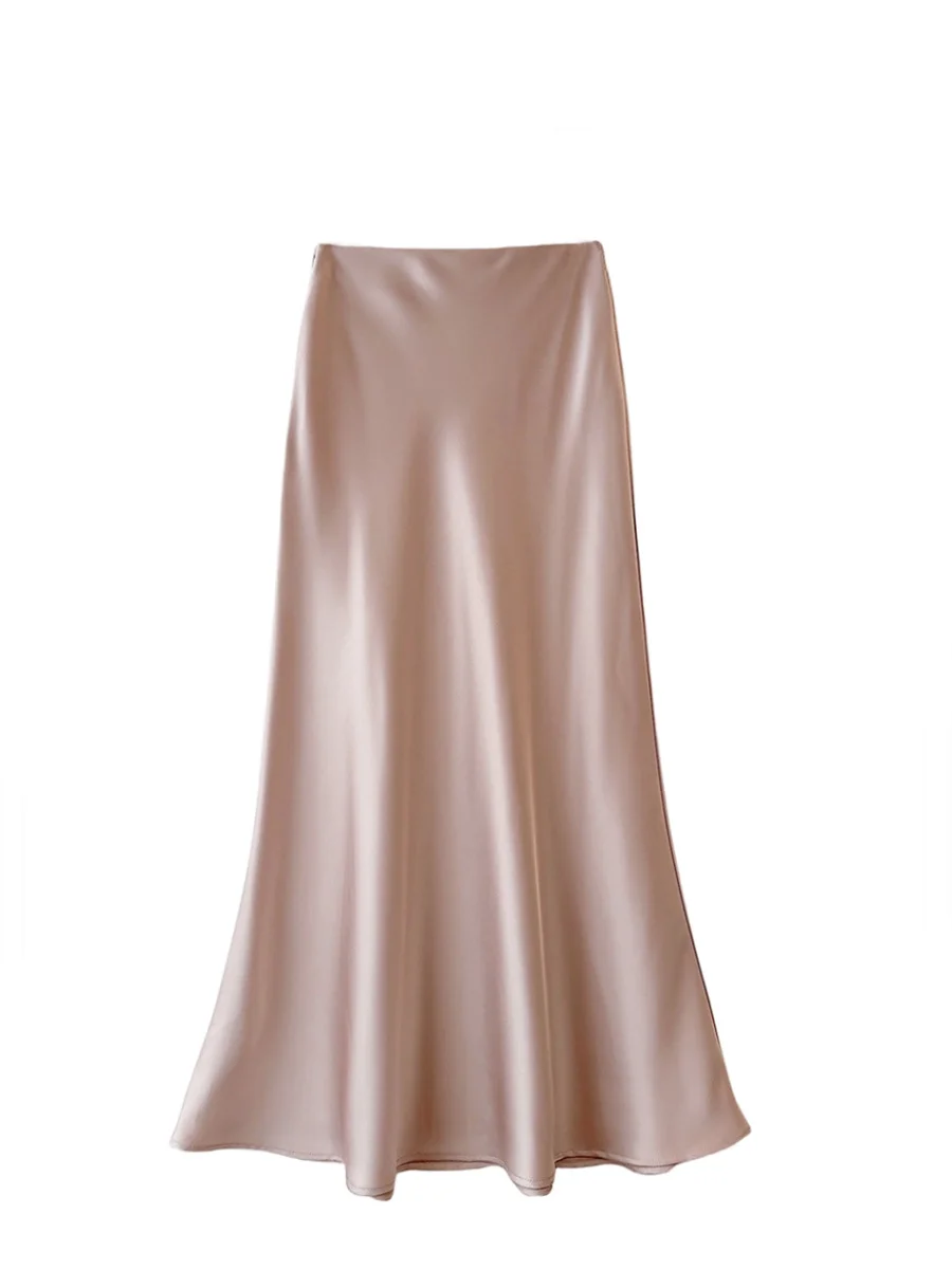 High waisted slimming mid length satin acetate silk smooth half skirt 2024 spring/summer new wrap buttocks fishtail A-line long - Image 6