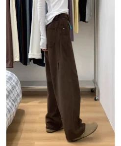 Maillard Brown Straight Leg Jeans for Women 2025 Autumn Winter Loose Fit Pear Shape Curved Wide Leg Pants - Image 3