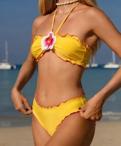 with Mesh Skirt 3D Flowers Halter Bandeau Bikini Women Swimsuit Female Swimwear Three-pieces Bikini Set Bathing Suit Beachwear - Image 6