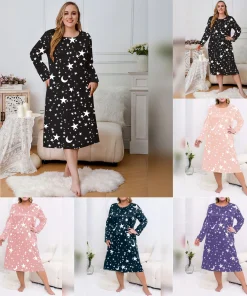 Alternative view of Plus Size Women's Nightgown - Casual Comfortable Loungewear Sleep Dress Long Sleeve Loose Nightdress Fashionable Printed Pajamas