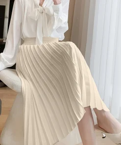 Ladies Fashion Casual Long Skirt Elegant Vintage Pleated Skirts Women Temperament Party Wear Faldas Woman Clothing Streetwear - Image 5