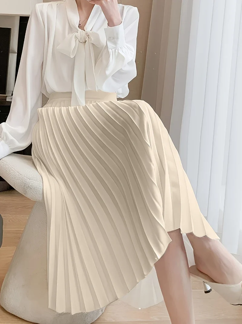 Ladies Fashion Casual Long Skirt Elegant Vintage Pleated Skirts Women Temperament Party Wear Faldas Woman Clothing Streetwear - Image 5
