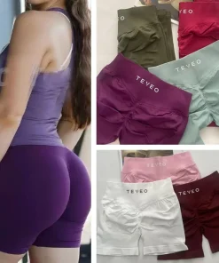 TEVEO Short de Yoga sans couture, élastique, respirant, pêche, fesses, Fitness, vélo d'exercice, court, extensible - Image 4