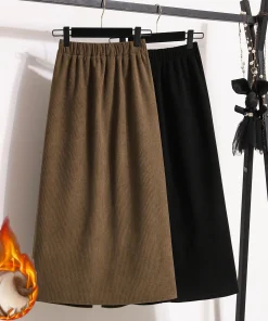 2026 Autumn Winter Plus Size Skirts Women High Waist Solid A-line Skirt Back Slit Korean Thick Elegant Fleece-lined Style Skirts